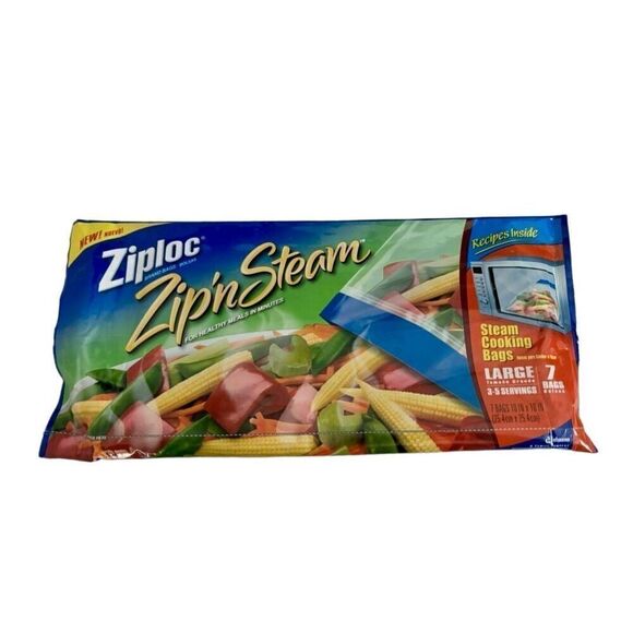 New Ziploc Zip'N Steam 7‎ Large Steam Cooking Bags Microwave Discontinued Rare - Picture 1 of 6